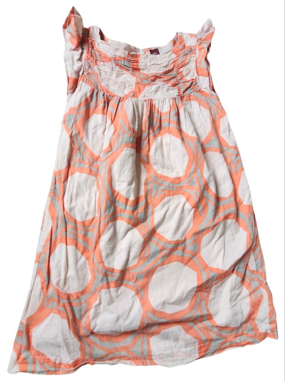 Tea Collection Girls Geometric Print Smocked Ruffle Cotton Summer Dress Size 12
